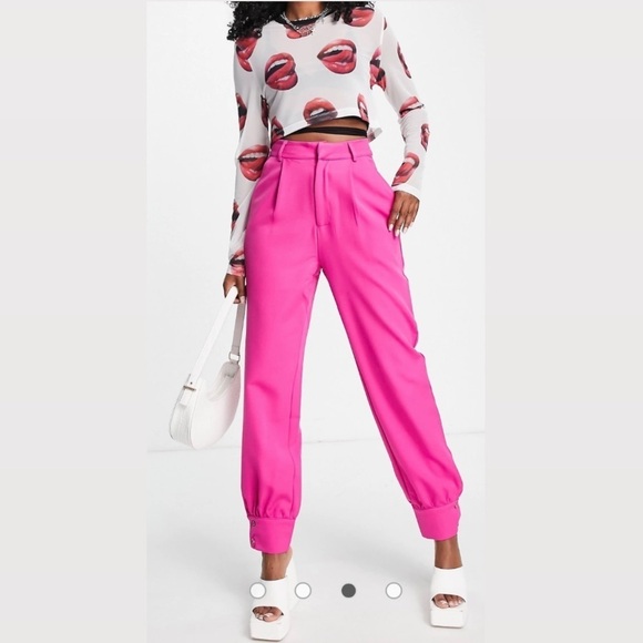 ASOS Heartbreak Barbie Pink Button Cuff Tailored Trousers Barbiecore Pants - Picture 14 of 14